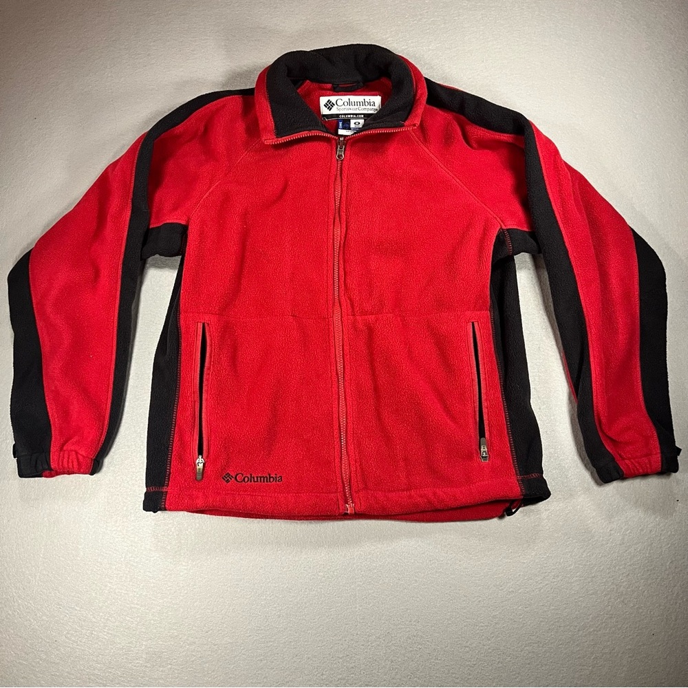 Vintage Columbia Fleece Jacket Medium Full Zip Red Mens Outdoor Hiking